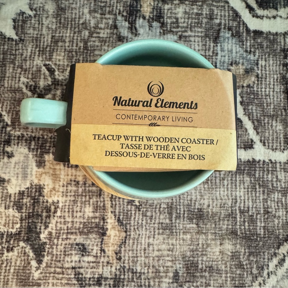 Teacup with Wooden Coaster - Green